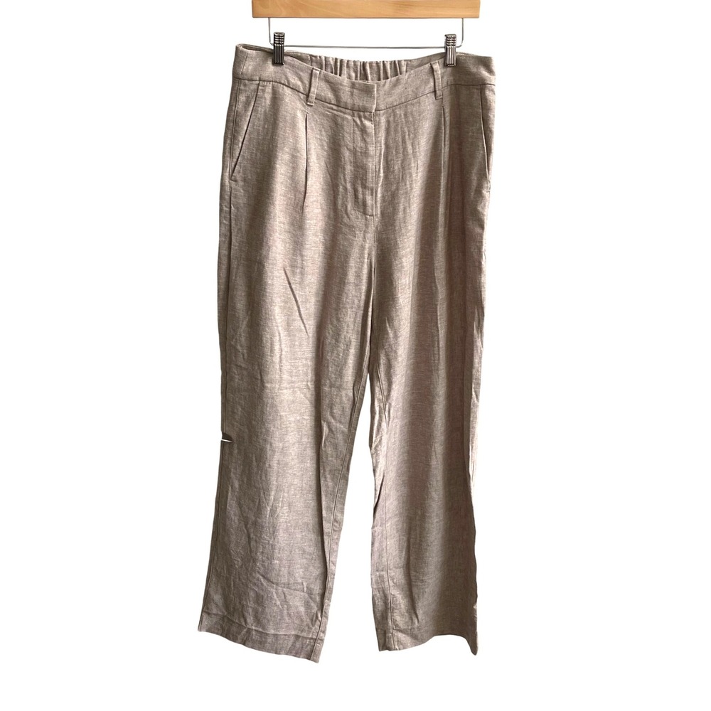 Old Navy Linen Blend Wide Leg Pants Women Large Tan Coastal Minimalist High Rise